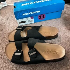 Skechers Black and Tan Slide Sandals